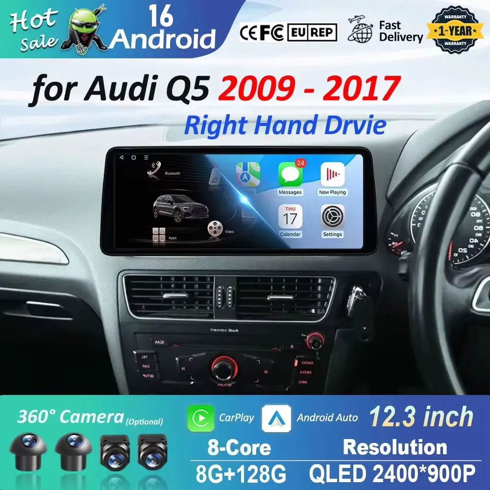 Rechts Hand Drvie für Audi Q5 2009–2017 Android 16 Autoradio Multimedia Player BT 4G QLED ScreenDSP Stereo WiFi Navigation GPS Image
