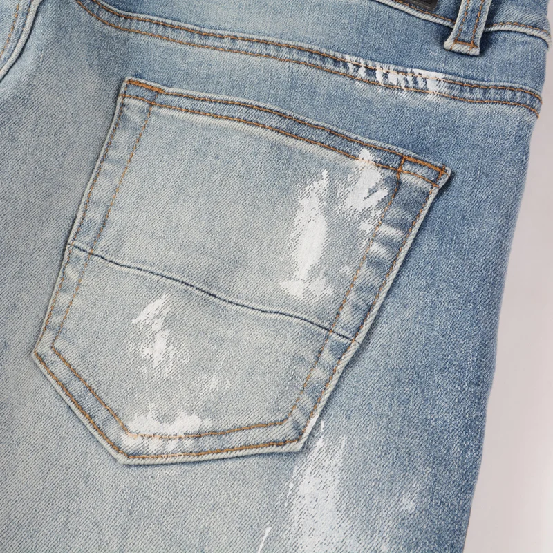 Y2Kfashion neue männer jeans stretch slim fit gewaschen retro perle blau jeans high street fashion hip-hop marke hosen hombre