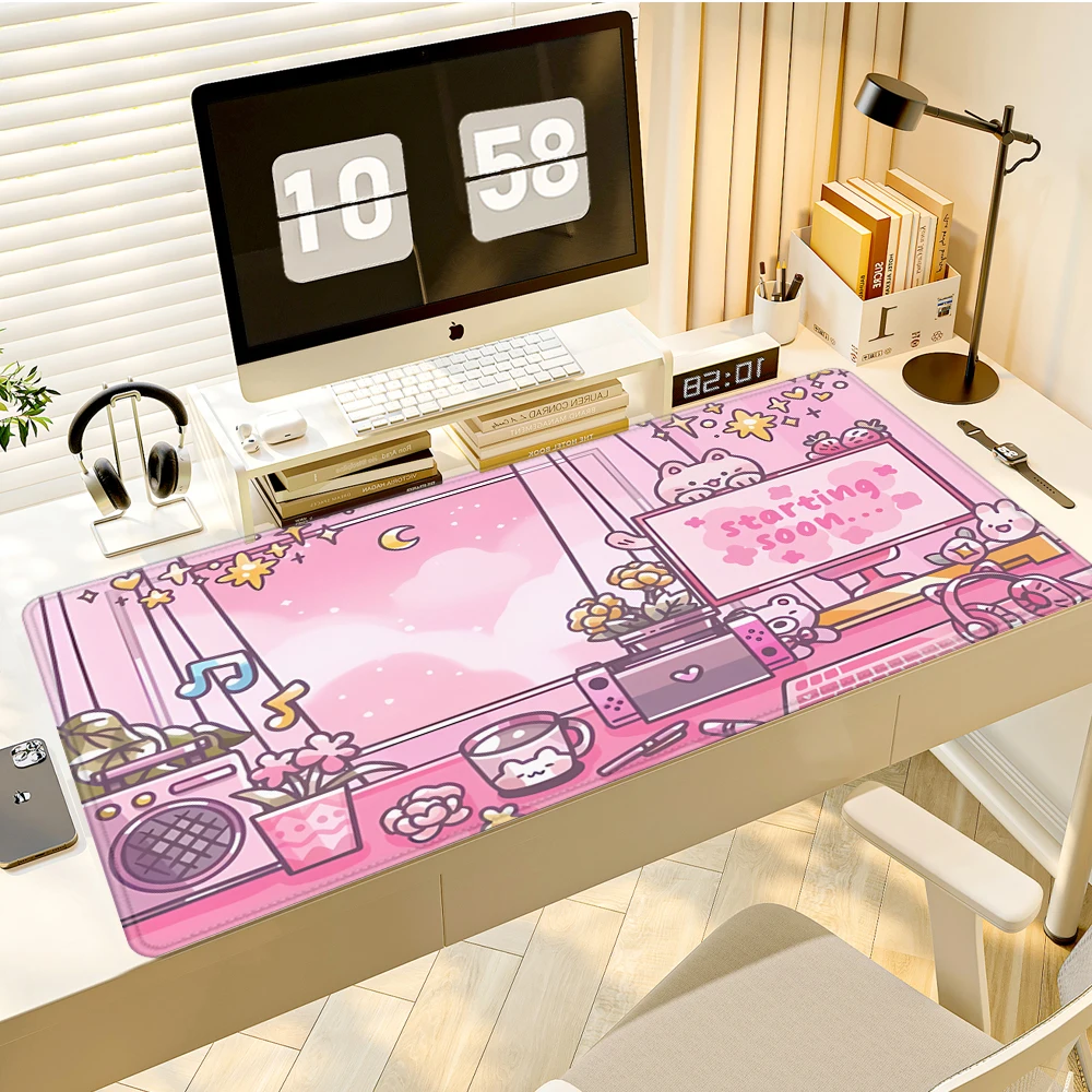 Großes Tastaturpad Rosa Wolken Kawaii Katze Silikon-Gaming-Mauspad Topografisches Mauspad für Tastatur mit Rutschfester Tischunterlage Image