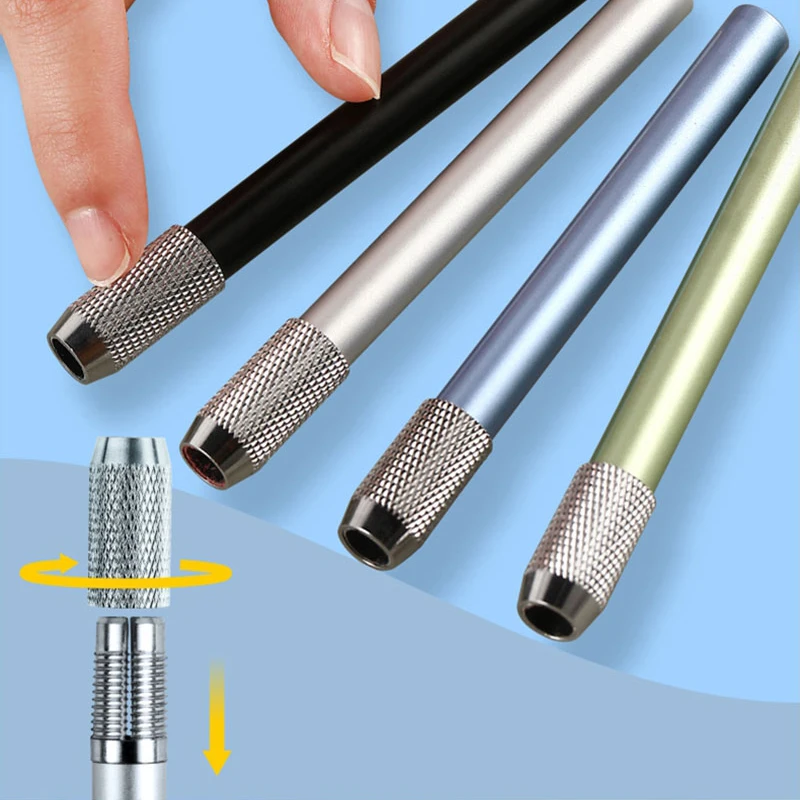 Verstellbarer, rutschfester Bleistiftverlängerung aus Metall, Bleistiftverlängerungshalter für Buntstifte, Schule, Büro, Schreibwaren Image