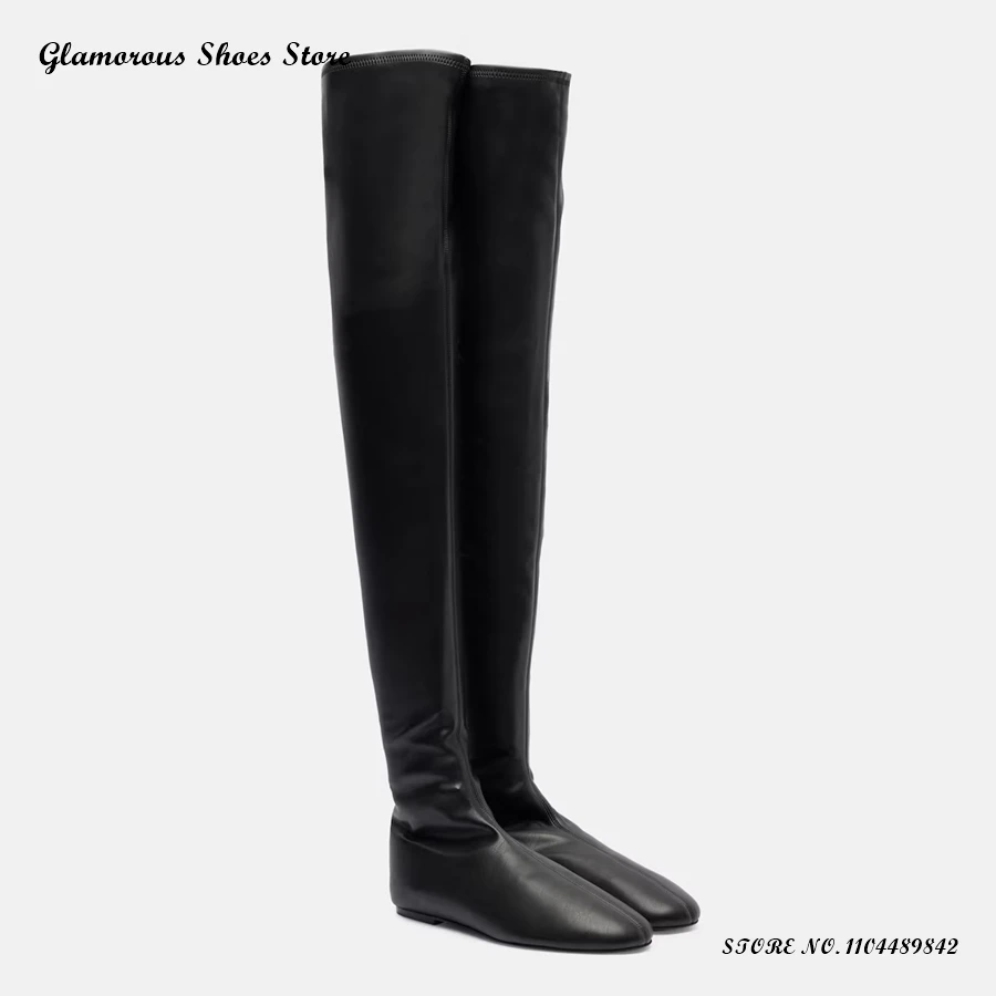 Stretch-Overknee-Stiefel, modisch, für Damen, runde Zehen, flach, mit Freizeitschuhen, Frühling und Herbst, britischer Stil, zum Anziehen, moderne Stiefel