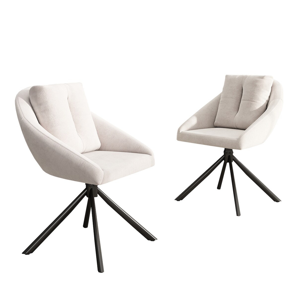 OKWISH Drehstuhl Esszimmerstuhl Samt Beige 2er Set 79x59x65 cm mit ergonomischer Rückenlehne, Metallgestell, leichtgängigen Rollen, modern und komfortabel Image