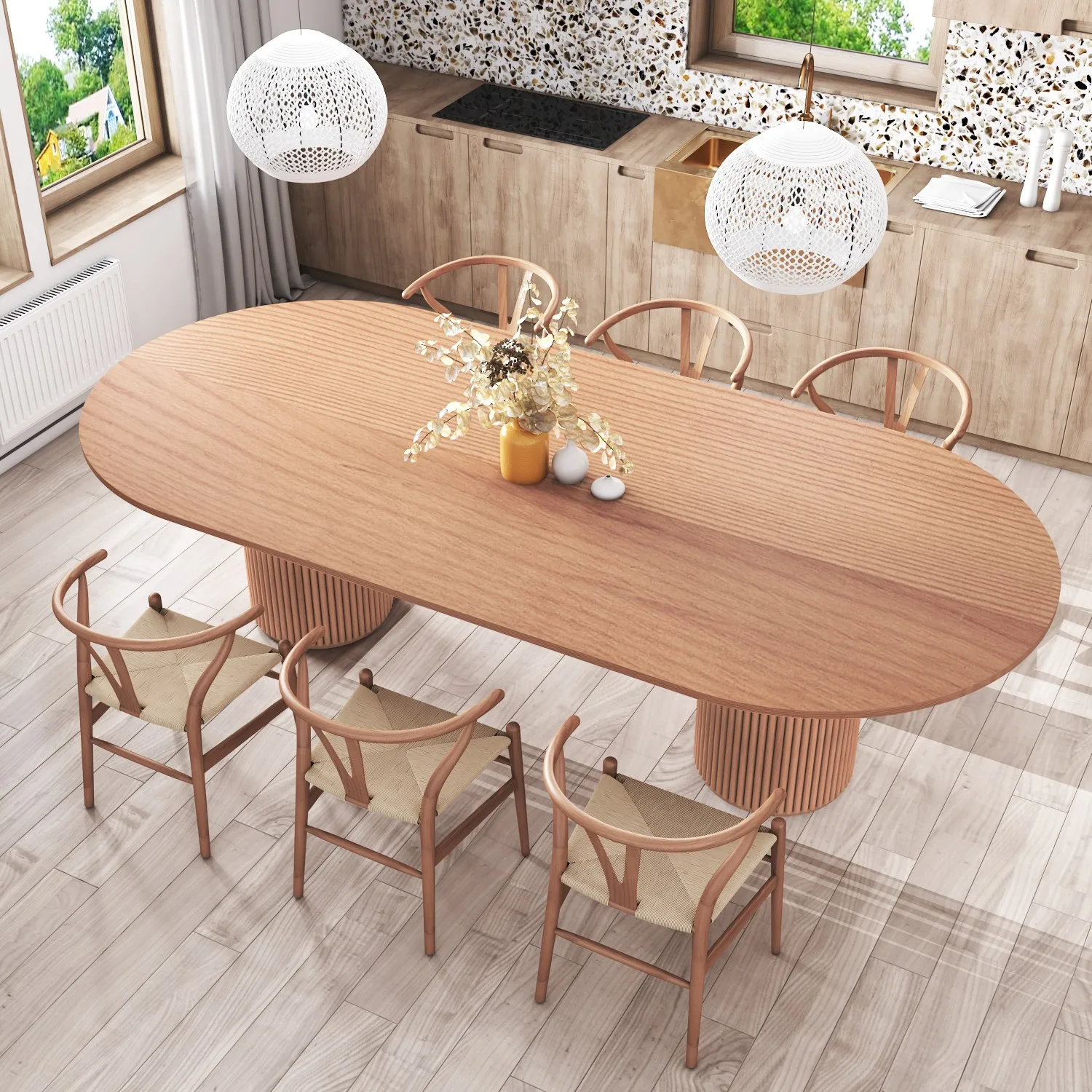 Nordisch-Japanischer Stil Massivholz & Rattan Runder Esstisch-Set – Moderner Minimalistischer Homestay-Tisch mit Passenden Stühlen Image