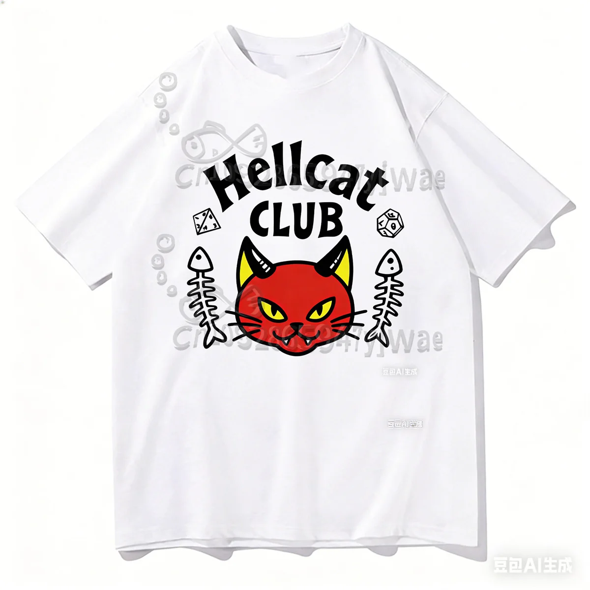 Hellcat Club TV-inspiriertes Design-T-Shirt mit Cartoon-Hornkatzen-Grafik, bedruckt, Baumwolle, kurzärmelig, Sommer-T-Shirt für Erwachsene und Kinder Image