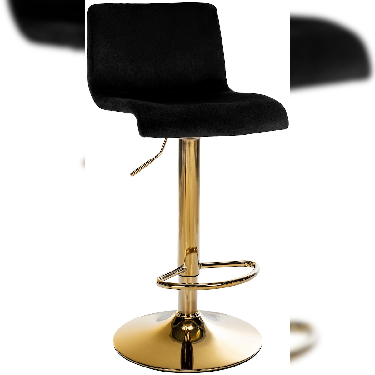 DELUKE Barhocker PESAN - Samt Schwarz 39x36x83 cm Gold | Barstuhl Höhenverstellbar Mit Lehne Drehbar Tresenhocker Tresenstuhl Kneipenhocker Kneipenstuhl Image