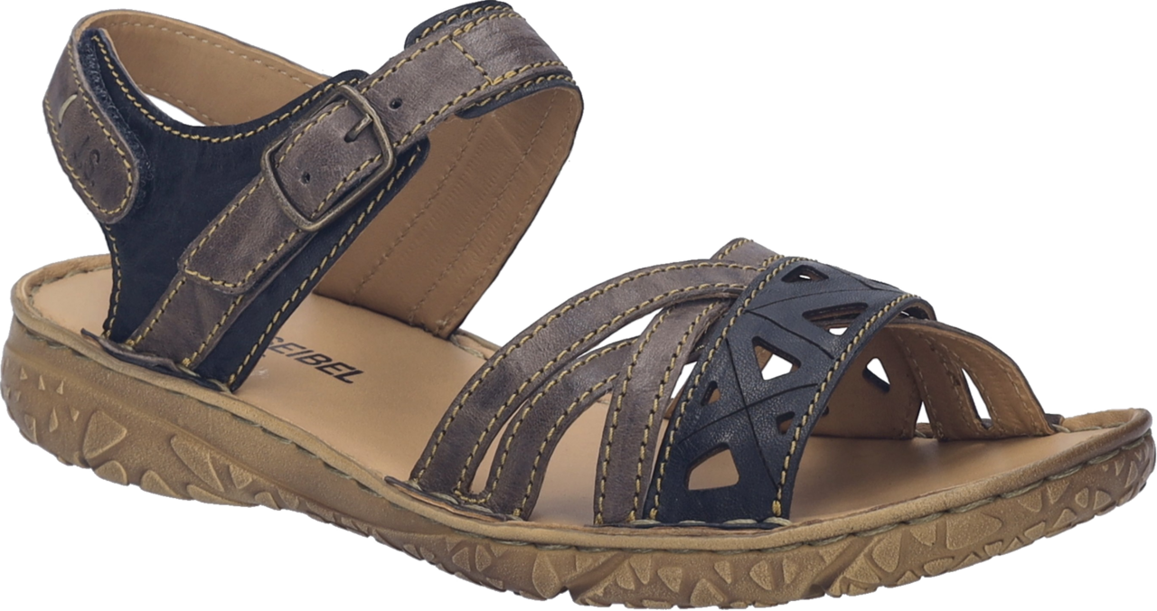 Sandale JOSEF SEIBEL "Ivy 08", Damen, Gr. 43, blau kombiniert, Leder, used, Schuhe Sandale, Klettschuh, Riemchensandale in Komfort-Schuhweite G (=weit)