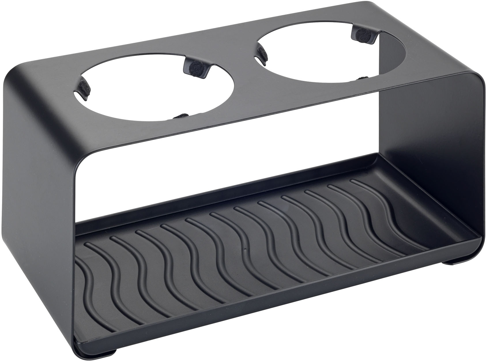 Flaschenhalter WENKO "Modell Wave", schwarz, B:23,5cm H:11,5cm L:11,5cm, Kunststoff, Metall, Flaschenhalter, Flaschenhalter, für 2 Flaschen, mit herausnehmbaren Abtropftablett