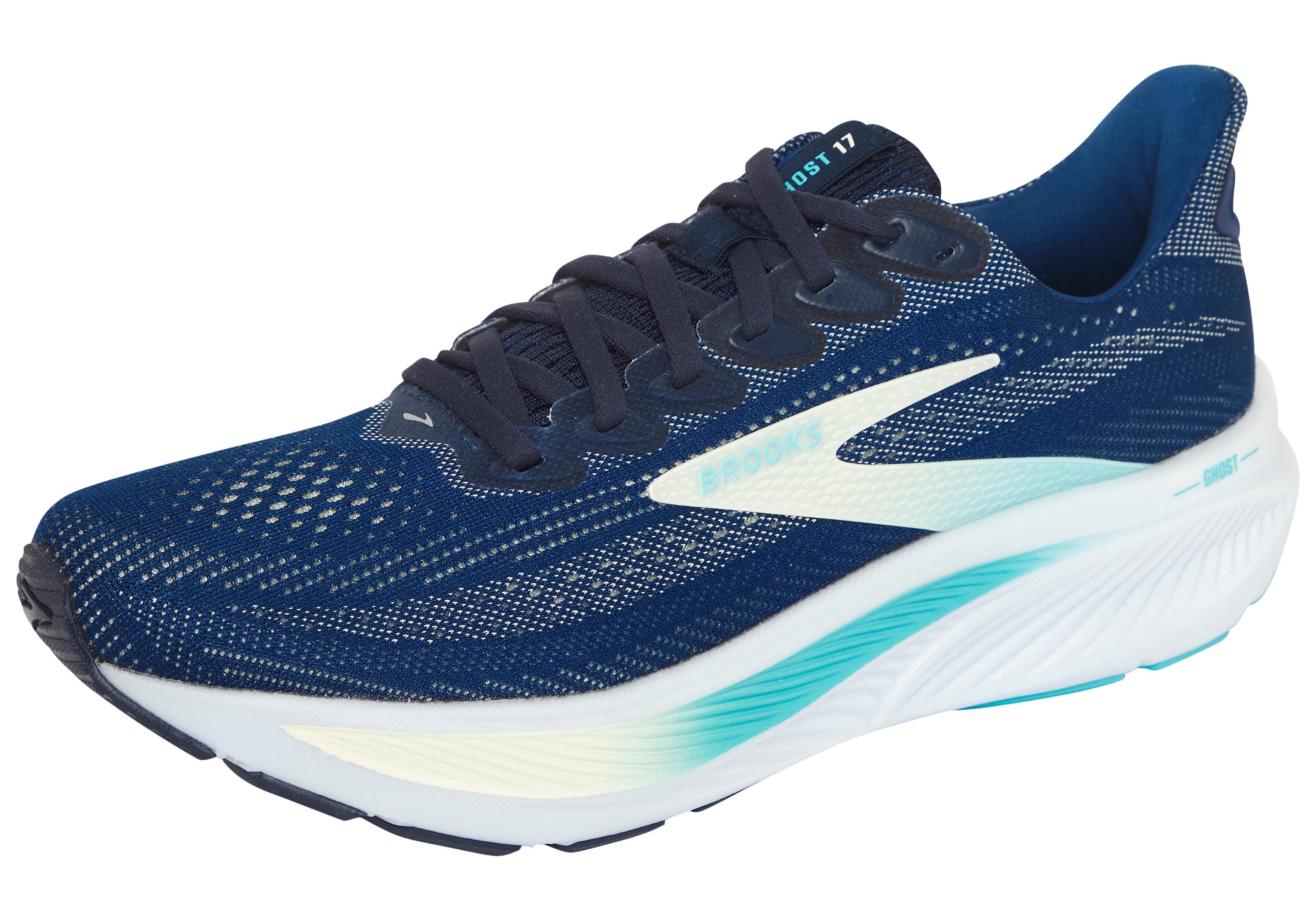 Laufschuh BROOKS "BROOKS GHOST 17", Damen, Gr. 38,5, navy, grün, turquoise, Textil, Schuhe Laufschuh