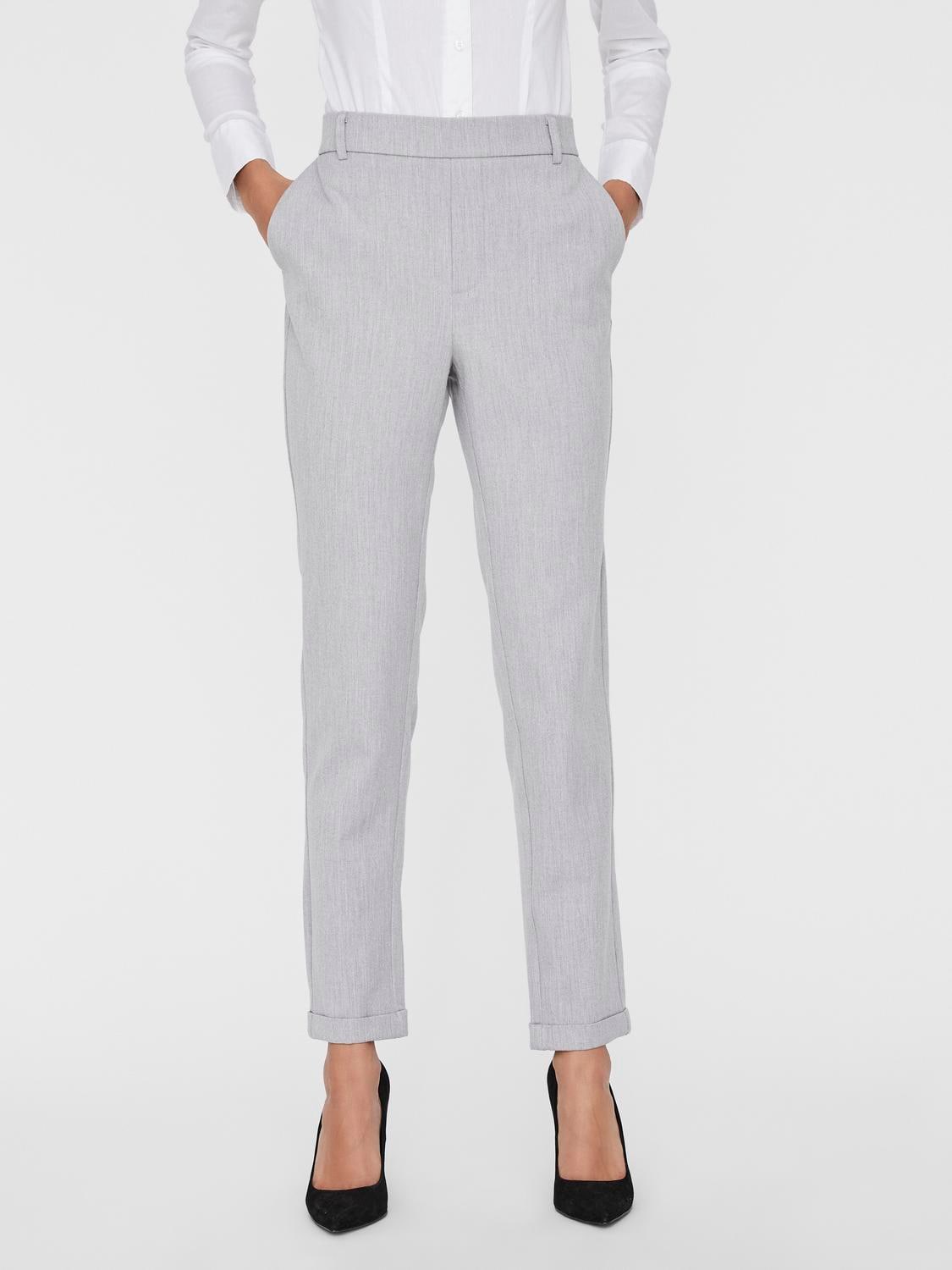 Anzughose VERO MODA "VMMAYA MR LOOSE SOLID PANT NOOS", Damen, Gr. XS (34), Länge 30, grau (light grau melange), Web, Obermaterial: 62% Polyester, 33% Viskose, 5% Elasthan, meliert, unifarben, regular fit knöchellang, Hosen Anzughose, knöchelfreie...
