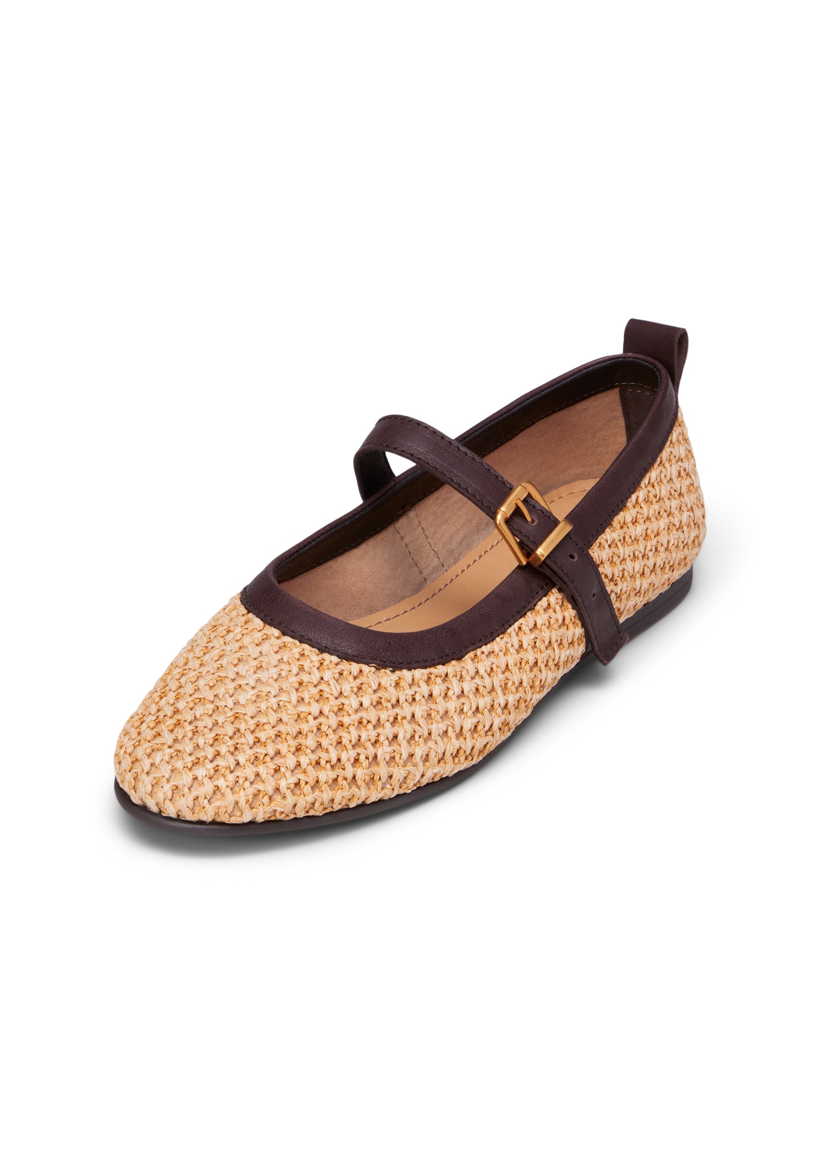 Ballerina MARC O'POLO "in Raffia-Bast-Optik mit Leder", Damen, Gr. 41, natural, Obermaterial: 55% Polypropylen, 45% Polyester, unifarben, Schuhe Ballerina