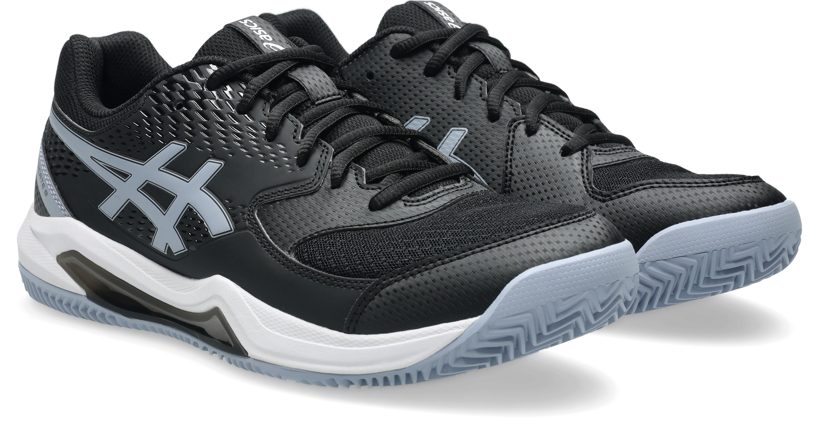 Tennisschuh ASICS "GEL-DEDICATE 8 CLAY", Herren, Gr. 42,5, schwarz, grau blau, Textil, Schuhe, Sandplatzschuhe für Ascheplätze