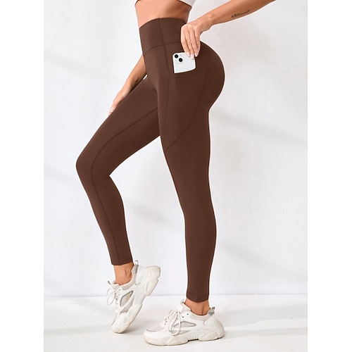 Damen Hose Leggings Mode Streetwear Basic Volle Länge Hohe Taille Einfach Tasche Elastischer Bund Komfort Hohe Elastizität Täglich Fitnessstudio Laufen Schwarz Burgunderrot Marineblau Militßrgrün Image