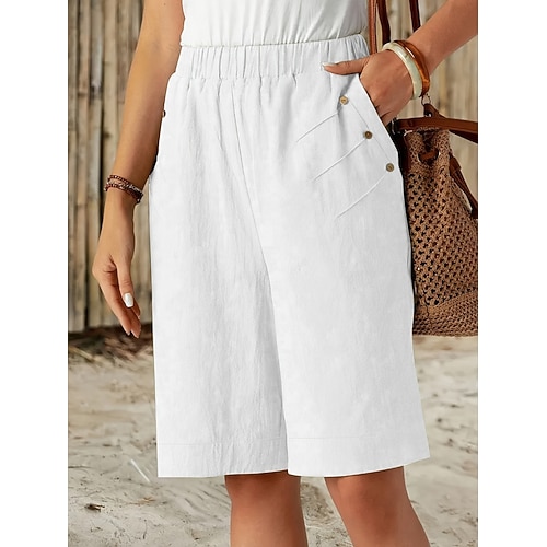 Damen Bermudashorts Jogginghose Chinos Shorts Urlaub Mode Streetwear Knielang Hohe Taille Einfach Tasche Elastischer Bund Bequem Komfort Weich Dehnbar Outdoor Straße Blau Dunkelgrau Schwarz Weiß Image