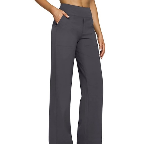 Damen Hose Freizeithose Gerade Mode Streetwear Basic Volle Länge Hohe Taille Einfach Tasche Elastischer Bund Komfort Mikroelastisch Täglich Urlaub Straße Schwarz Weiß Knackmandel Burgunderrot Image