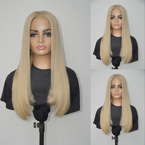 100 % Echthaarperücke, 5x5-Verschluss, 13x4-Spitzenfrontperücke, brasilianisches Echthaar, glatt, aschblond, mit Babyhaaren, natürlichem Haaransatz, kleberlos, für Damen Image