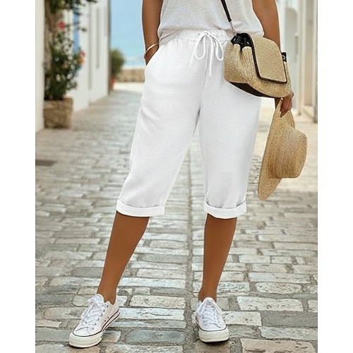 Damen Chinos Schnitt Urlaub Streetwear Lässig Knielang Mittlere Taillenlinie Einfach Kordelzug Tasche Bequem Atmungsaktiv Unelastisch Täglich Outdoor Straße Hellgrau Dunkelgrau Dunkelrot Rot orange Image