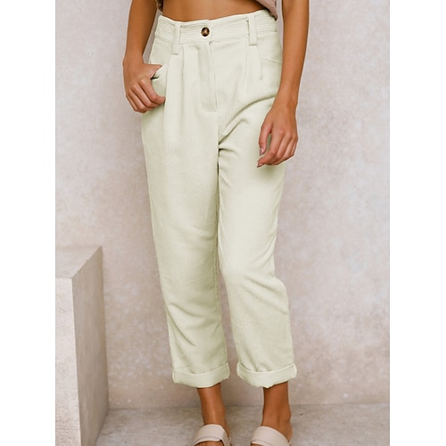 Damen Hose Cordhose Freizeithose Gerade Mode Streetwear Basic Volle Länge Hohe Taille Einfach Tasche Bequem Unelastisch Täglich Urlaub Straße Schwarz Weiß Marineblau Orange Frühling Herbst Normale Image