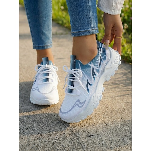 Leichte, bequeme Damen-Sneaker mit atmungsaktivem Strickobermaterial – moderne, sportliche Schnürschuhe für Alltag, Spaziergänge, Reisen, Pendeln, Outdoor-Aktivitäten und Freizeit. Image