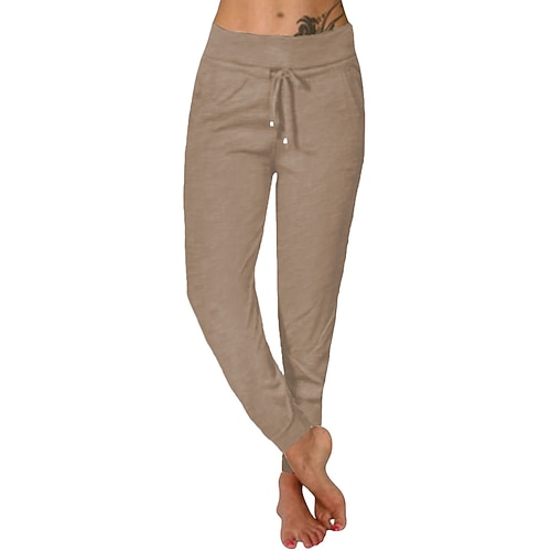 Damen Jogginghose Chinos Urlaub Mode Streetwear Volle Länge Hohe Taille Einfach Tasche Elastischer Bund Bequem Komfort Weich Mikroelastisch Outdoor Straße Schwarz Rosa Grün Khaki Frühling Herbst Image