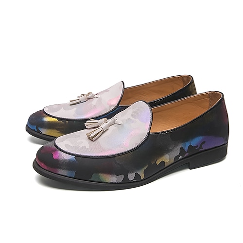 Bunte Herren-Loafer aus Kunstleder mit Quasten, trendiger Slipper-Stil für modische Freizeit- und semi-formelle Anlässe. Image