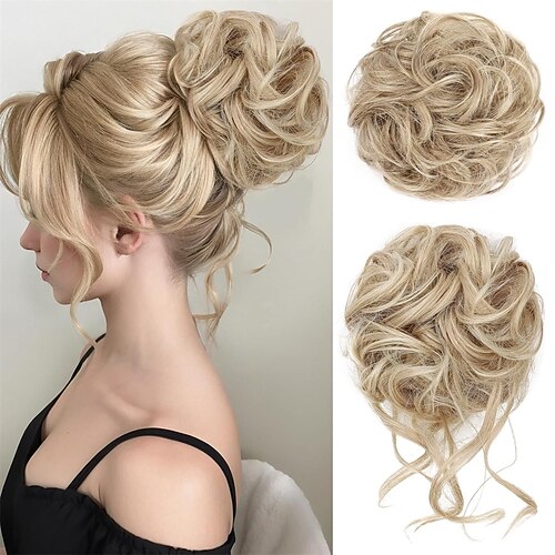 2 Stück lockere Duttfrisuren, lockige, gewellte Duttfrisuren mit elastischem Haargummi, synthetischer Chignon, Haargummis für Damen Image