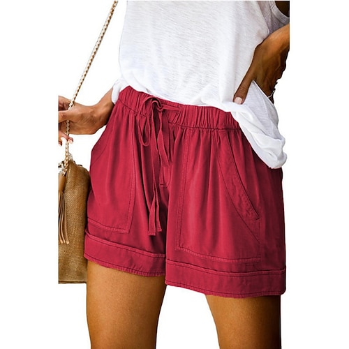 Damen Shorts Sommershorts Baggy-Shorts Urlaub Mode Streetwear Kurz Hohe Taille Einfach Kordelzug Tasche Elastischer Bund Atmungsaktivität Bequem Unelastisch Täglich Urlaub Straße Hellgrau Schwarz Image