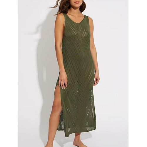 Damen Badeanzug Überwurf Badeanzugkleid Bademode Ausschnitt Urlaub Strandbekleidung Einfarbig V Ausschnitt Ärmellos Badeanzüge Image