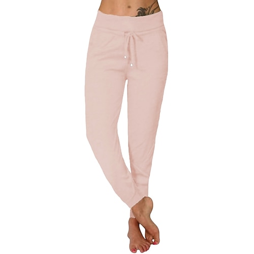 Damen Jogginghose Chinos Urlaub Mode Streetwear Volle Länge Hohe Taille Einfach Tasche Elastischer Bund Bequem Komfort Weich Mikroelastisch Outdoor Straße Schwarz Rosa Grün Khaki Frühling Herbst Image