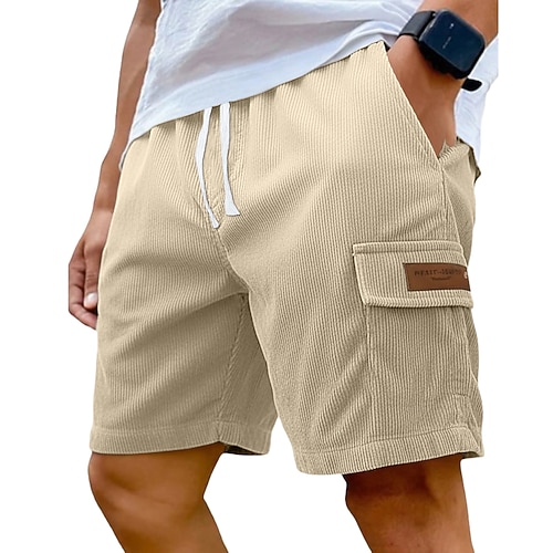 Herren Cargo-Shorts Shorts Freizeitshorts Cordshorts Tasche Elastischer Bund Einheitliche Farbe Komfort Atmungsaktiv Knielang Lässig Outdoor Strand Urlaub Mode Schwarz Gelb Unelastisch Image