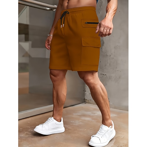 Herren Cargohose Cargohosen Cargo-Shorts Shorts Freizeitshorts Tasche Elastischer Bund Einfach Komfort Über dem Knie Lässig Outdoor Streetwear Mode Streetwear Schwarz Weiß Dehnbar Image