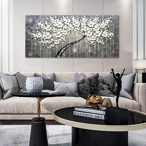 Hang-Ölgemälde Handgemalte Horizontales Panorama Blumenmuster / Botanisch Modern Ohne Innenrahmen (ohne Rahmen) Image