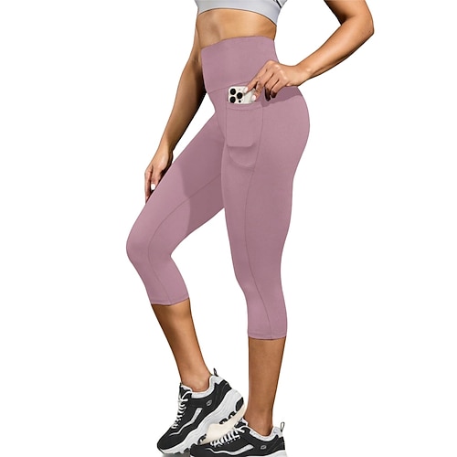 Damen Chinos Leggings Mode Streetwear Lässig Capris Hohe Taille Einfach Elastischer Bund Bequem Weich Hohe Elastizität Yoga Sport Meerblau Schwarz Rosa Wein Frühling Herbst Lässiger Schnitt Image