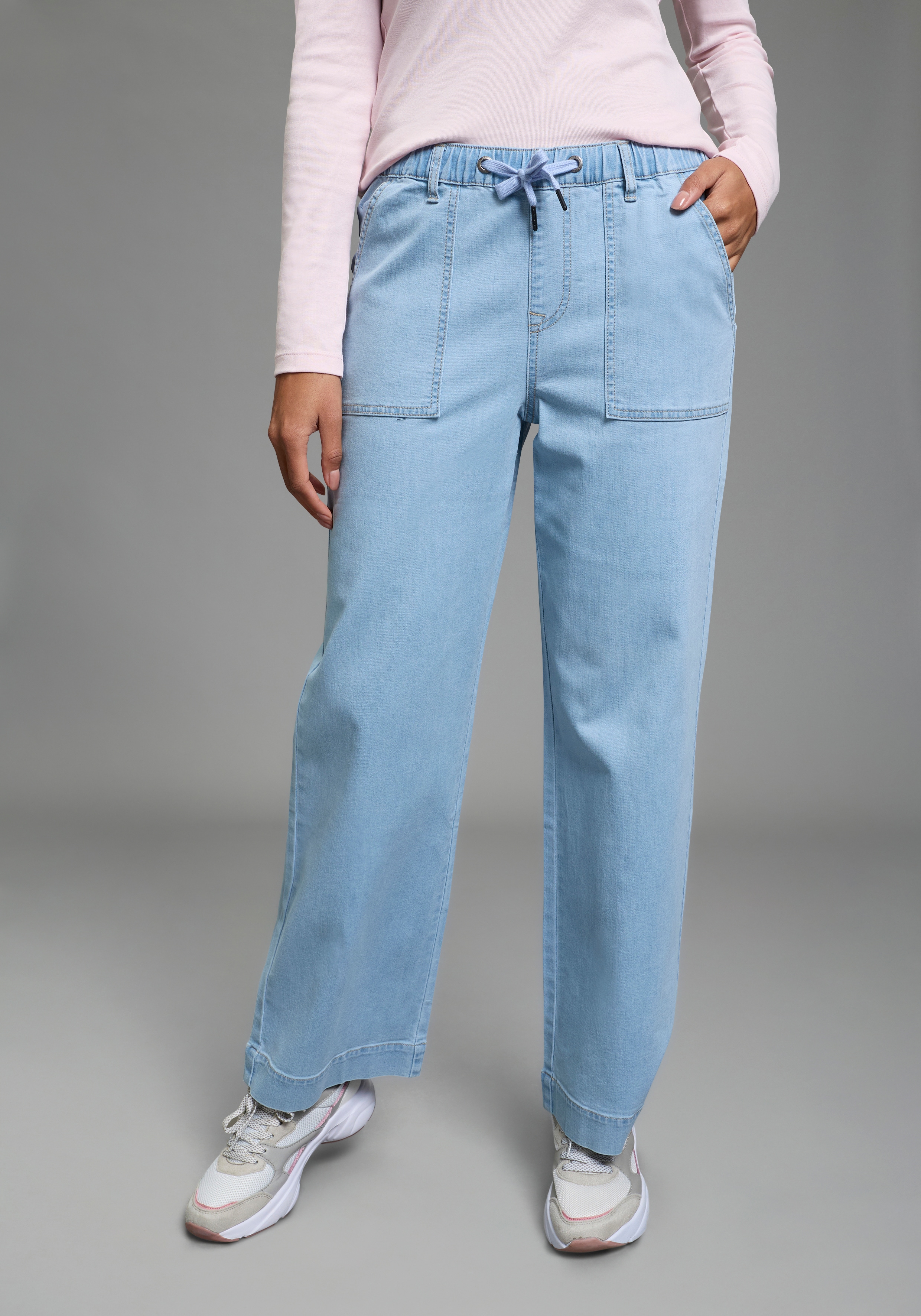 Weite Jeans KANGAROOS, Damen, Gr. 24, K + L Gr, light blau used, Denim/Jeans, Obermaterial: 68% Baumwolle, 19% Polyester, 12% Lyocell, 1% Elasthan, unifarben, normal knöchellang, Jeans, weite Beinweite, normale Leibhöhe, knöchellanger Schnitt