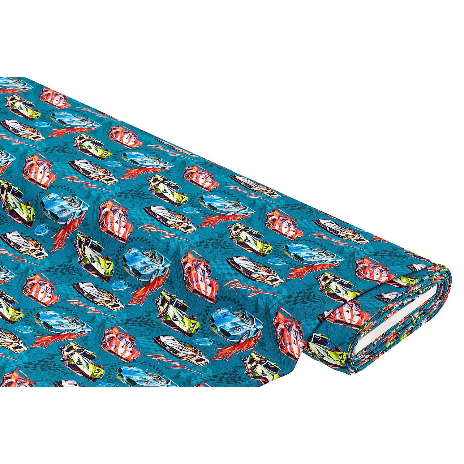 Baumwoll-Jersey-Digitaldruck „Rennautos“ mit Elasthan, blau-color Image