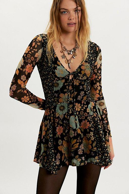 Sway With Me Printed Mini Dress - Black - Free People Dresses