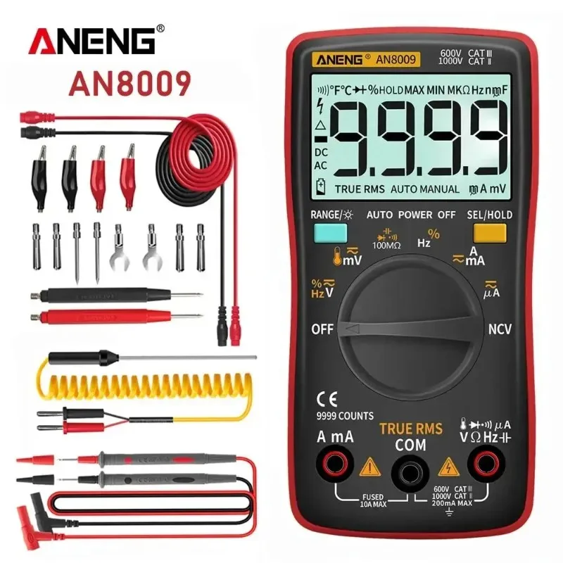 ANENG AN8009 Digital Multimeter Transistor Tester Capacitor True RMS Automotive Electrical Capacitance Meter Temp Diode