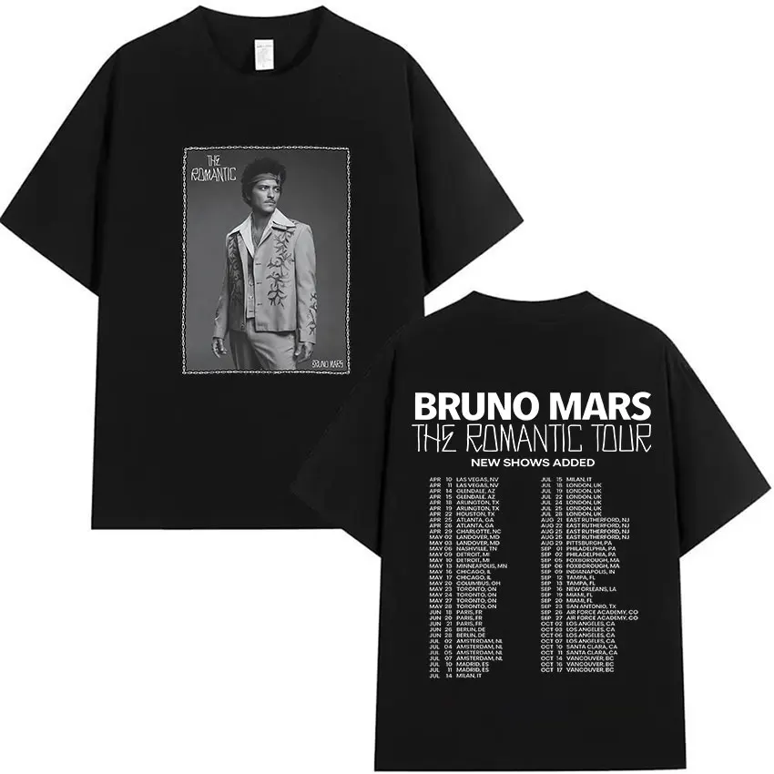 Bruno Mars The Romantic Tour 2026 Muster-T-Shirt, Sommer-Herren-T-Shirt im Retro-Luxus-Stil, Hih Hop Gothic-Kleidung, T-Shirt aus reiner Baumwolle