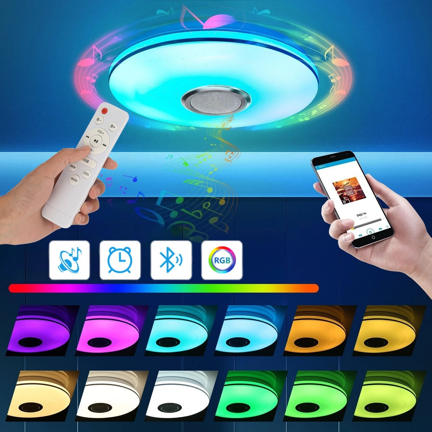 RGB Smart Deckenleuchte, 36W LED Deckenlampe RGB Bluetooth Lautsprecher Fernbedienung APP-Steuerung 220V Wohnzimmer