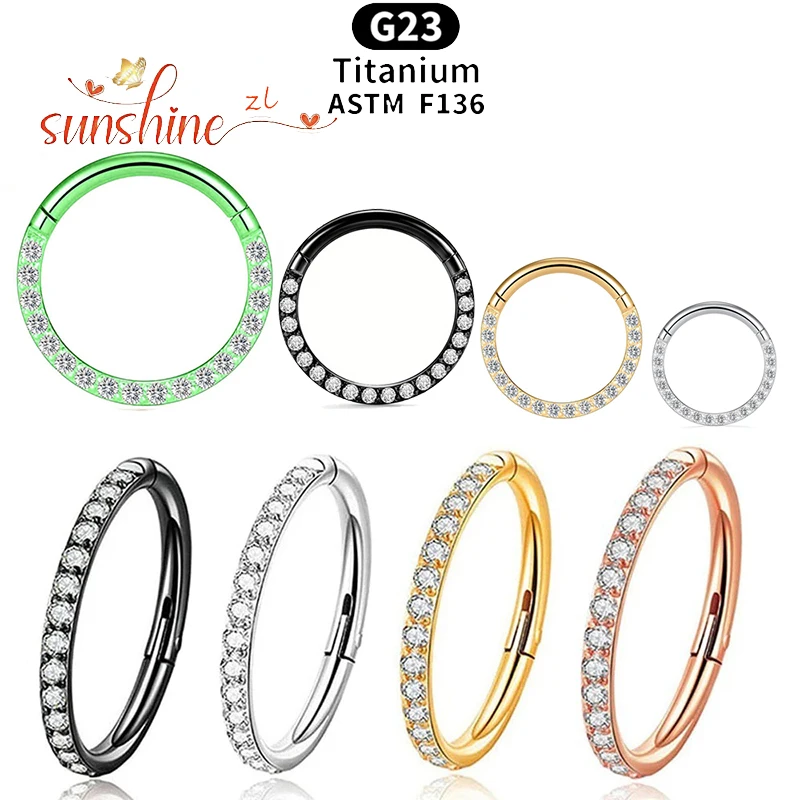 1PCS G23 Titan Seite Zinke Set Halbkreis Kubikzircon Nase Cilcker Conch Piercing 6/8/10/11/12mm Hoops Image