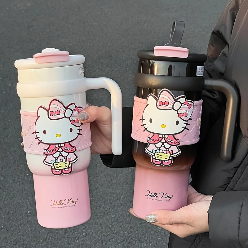 1 Stück Hello Kitty Edelstahl-Isolierbecher, 900 ml große Kapazität, niedlicher Wasserbecher, Weihnachtsgeschenk, Autobecher & tragbarer Kaffeebecher