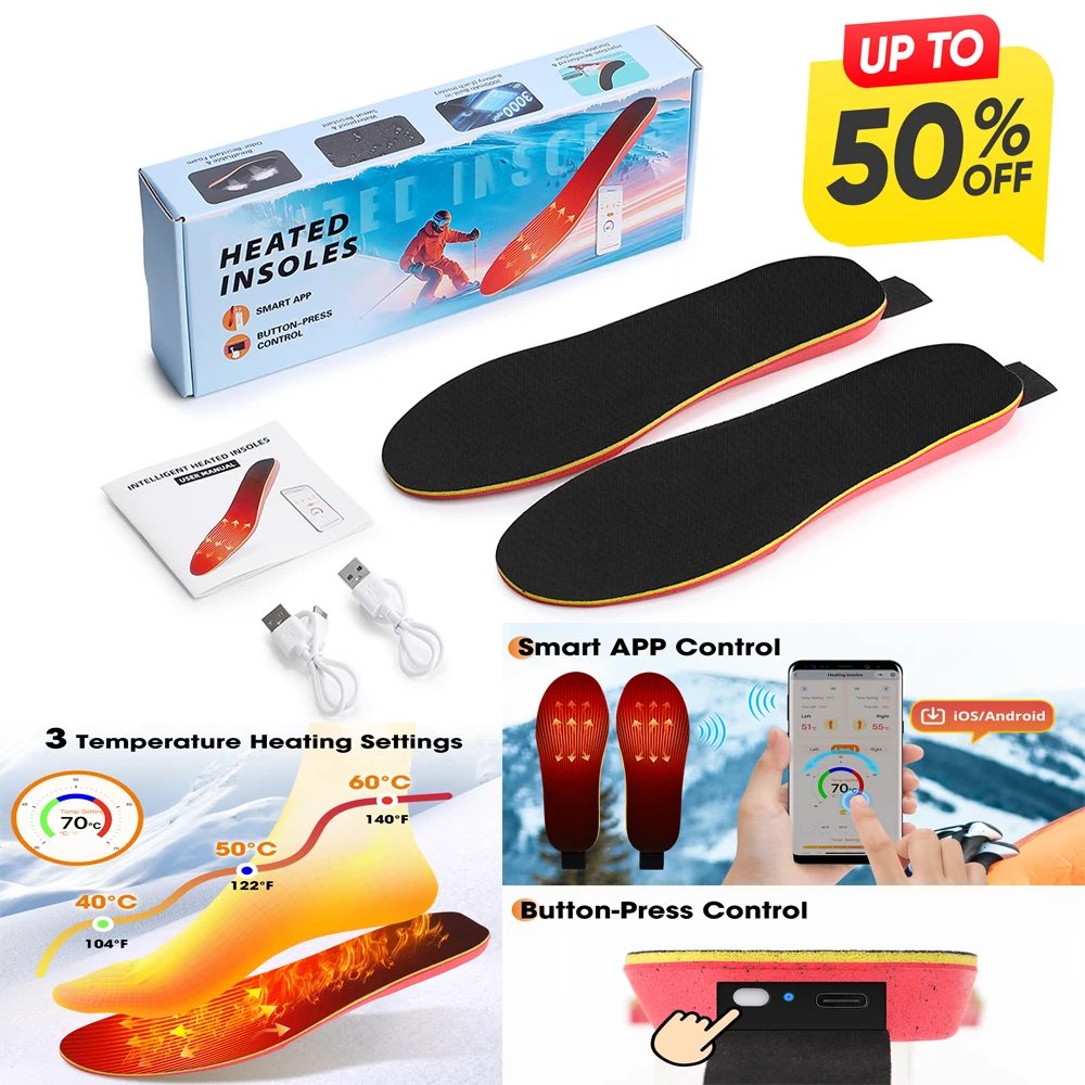 APP-gesteuerte Smarte Beheizbare Einlegesohlen Kabellose Fußwärmepads für Winter Camping Outdoor Ski Einstellbare Temperatur Anti-Kälte-Pads Image