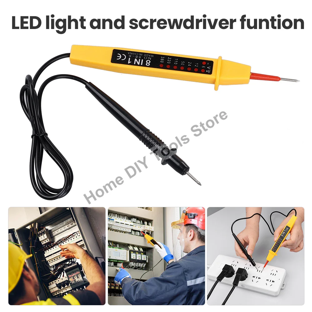 8-in-1-Spannungsprüfer, AC DC 6–380 V, automatischer elektrischer Stiftdetektor, Induktionsanzeige mit LED-Licht für Elektriker-Testwerkzeug Image