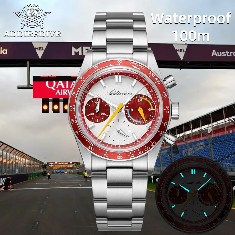 ADDIESDIVE Chronographie-Quarzuhren VK63 Bubble Glass Edelstahl Luxus-Herrenuhren Wasserdicht 10Bar Leuchtende Armbanduhr Image