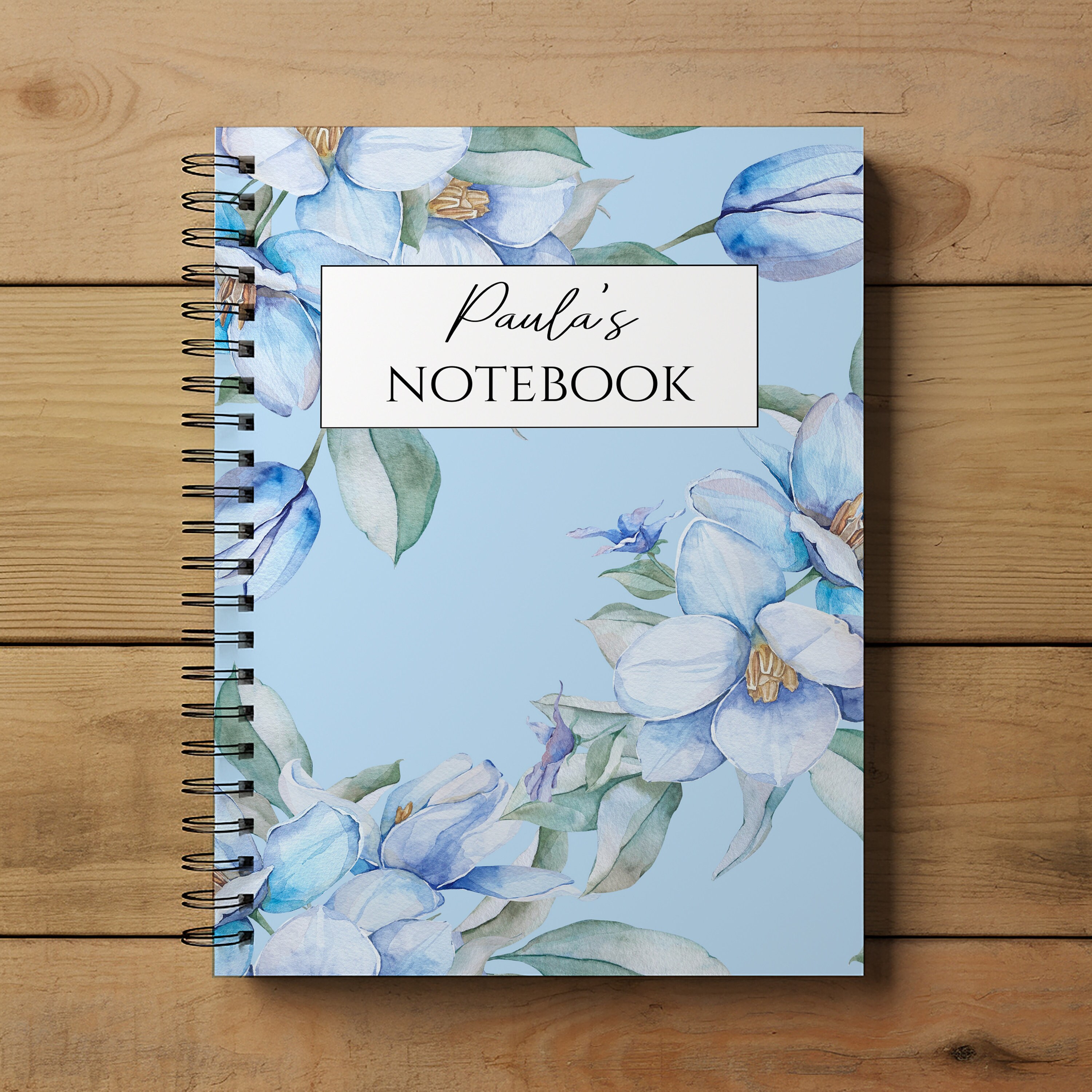 Quaderno A5/A4 personalizzato, blocco note con rilegatura a spirale e copertina morbida, quaderno con fiori blu, quaderno a spirale, regali per lei/lu