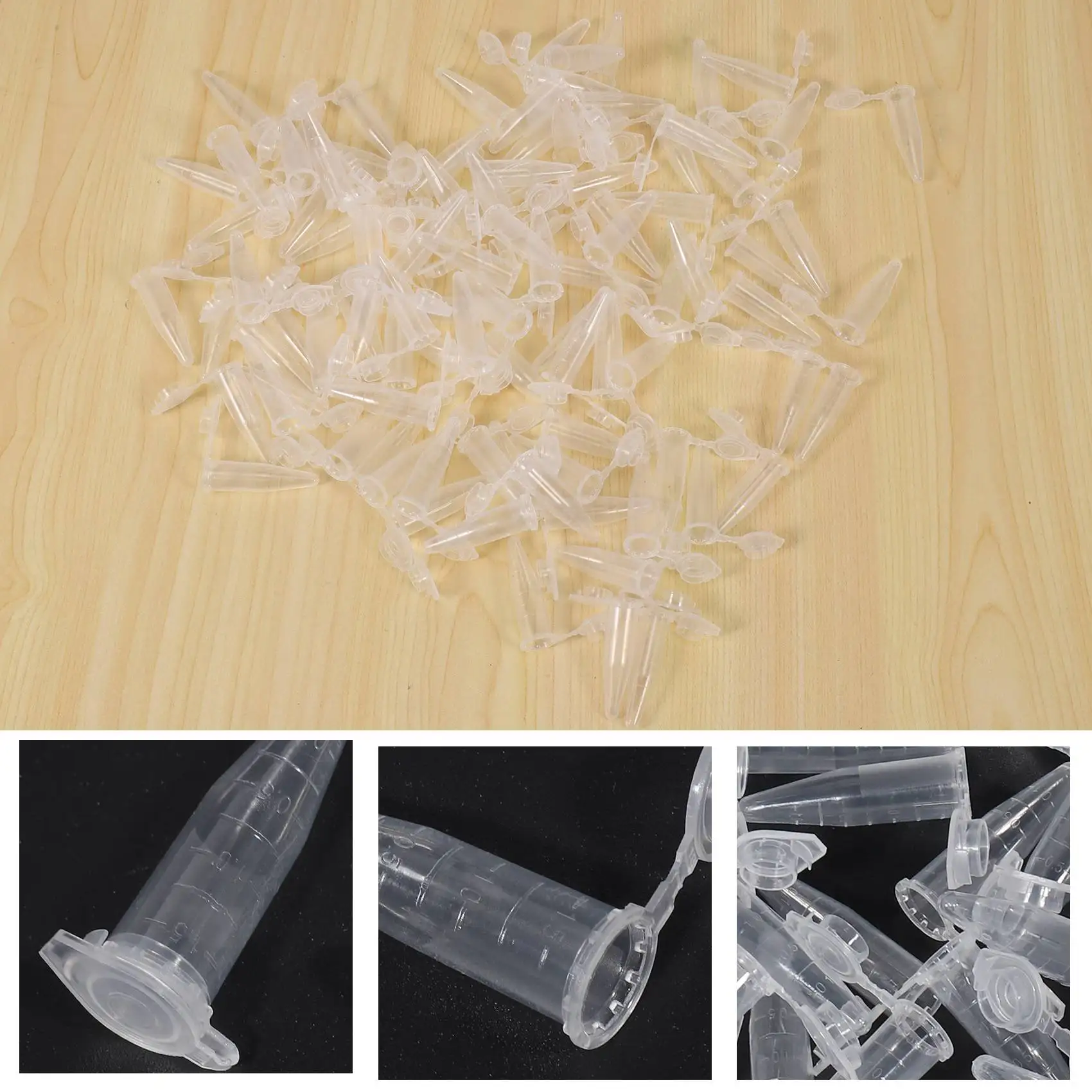 100PCS 1.5Ml Lab Mini Plastic Test Tube Centrifuge Vial Snap Cap 42X11mm Clear Image