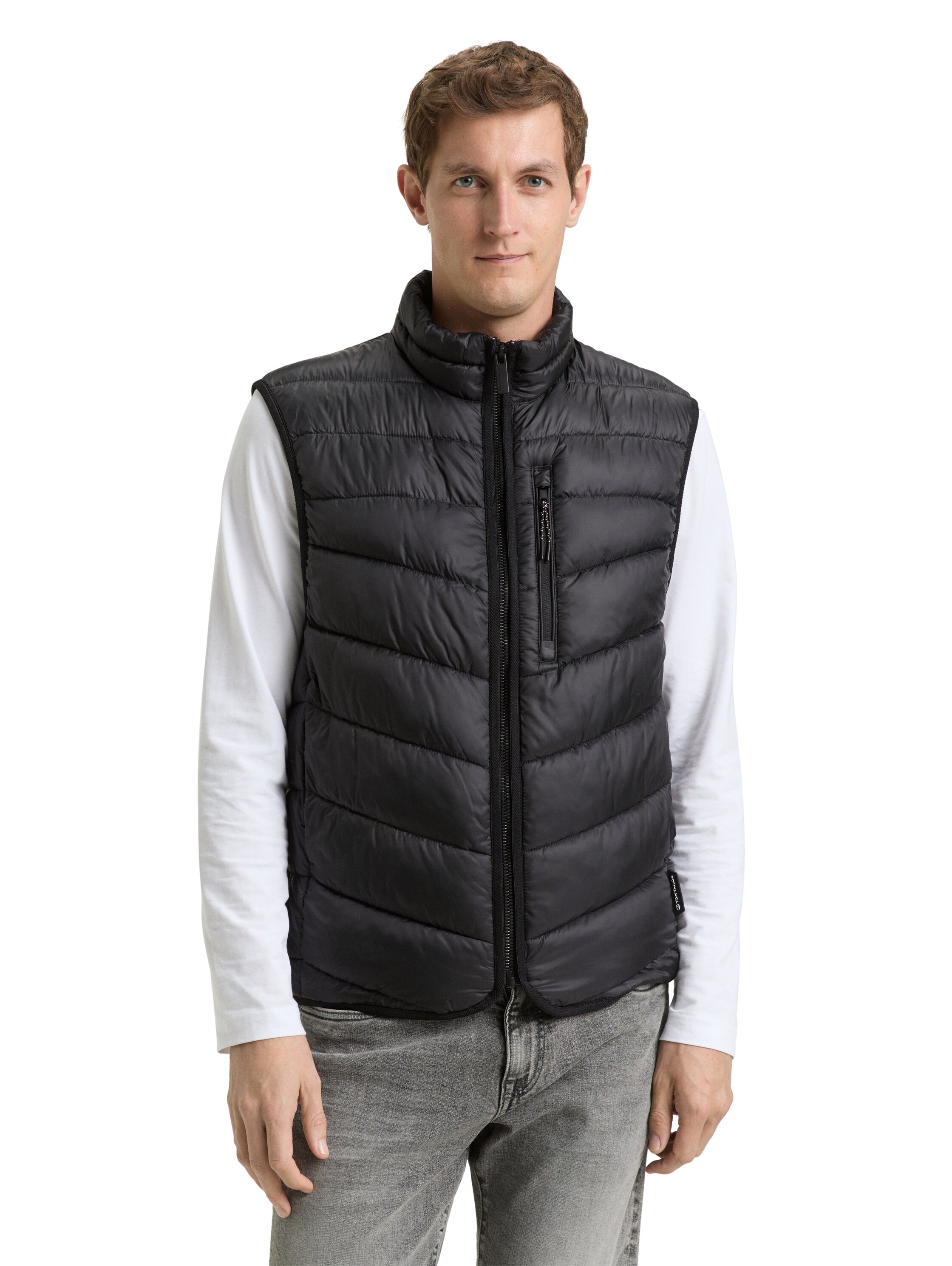 Steppweste TOM TAILOR, Herren, Gr. L, schwarz, Steppware, Obermaterial: 100% Polyester. Futter: 100% Polyester, unifarben, regular fit normal, Westen Steppweste, mit Taschen