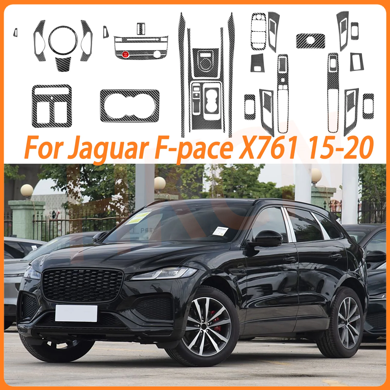 Accessori interni auto per Jaguar F-PACE X761 XE X760 XF X260 XJ 2016 2017 2018 2019 2020 Adesivi decorativi in fibra di carbonio