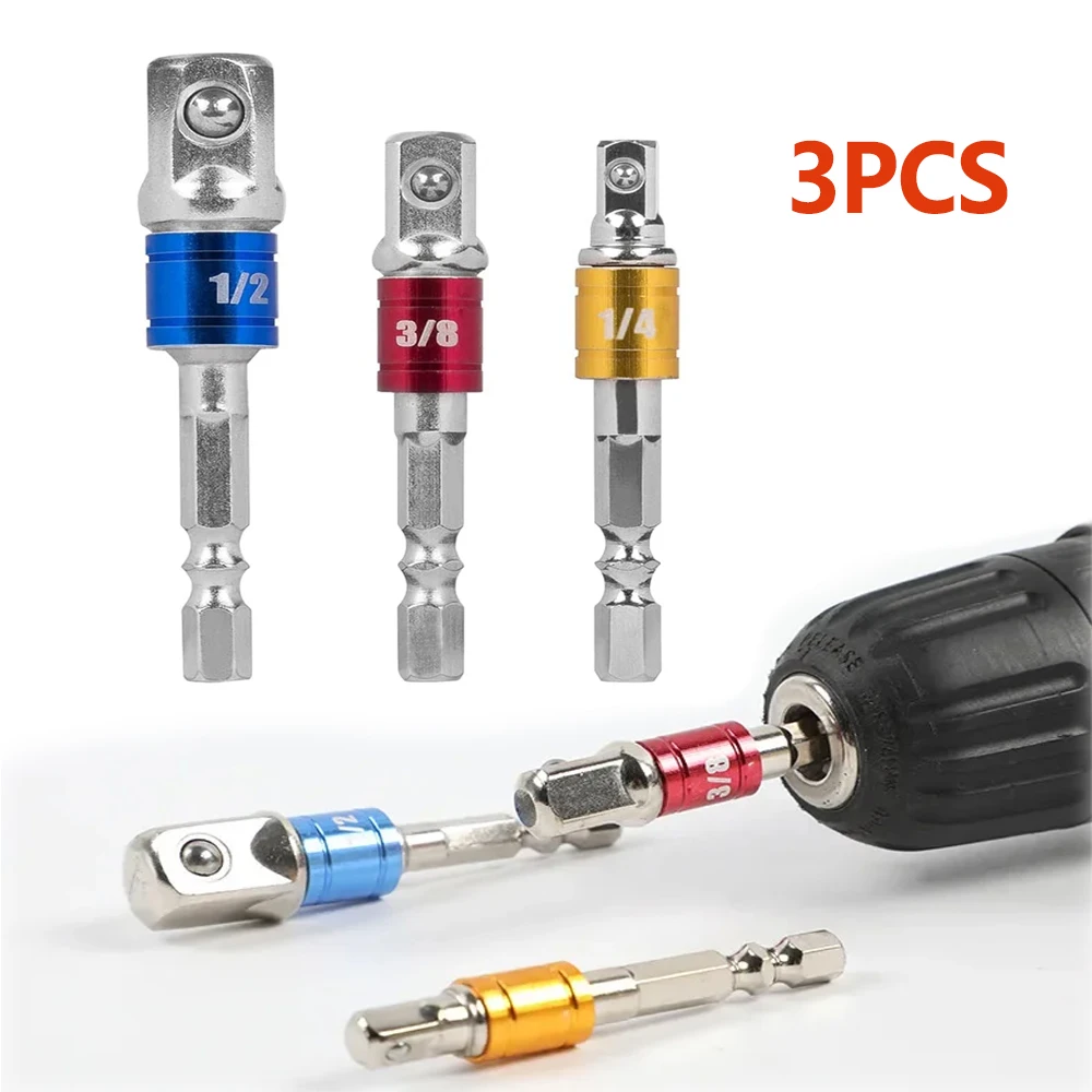 3 pezzi adattatore per presa per trapano 1/4 3/8 1/2 dimensioni codolo esagonale testa quadrata punta da trapano trapano a percussione punte da trapano adattatore per presa barra
