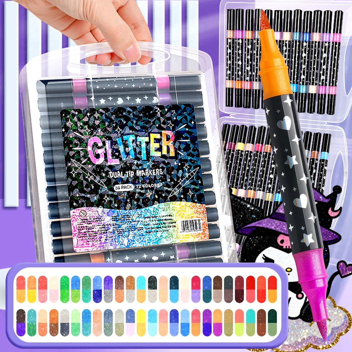 96 colori Pennarelli artistici glitterati con doppia punta a pennello Set di pennarelli per vernice metallica Penne Artigianato fai-da-te Carte di compleanno, Creazione di poster, album