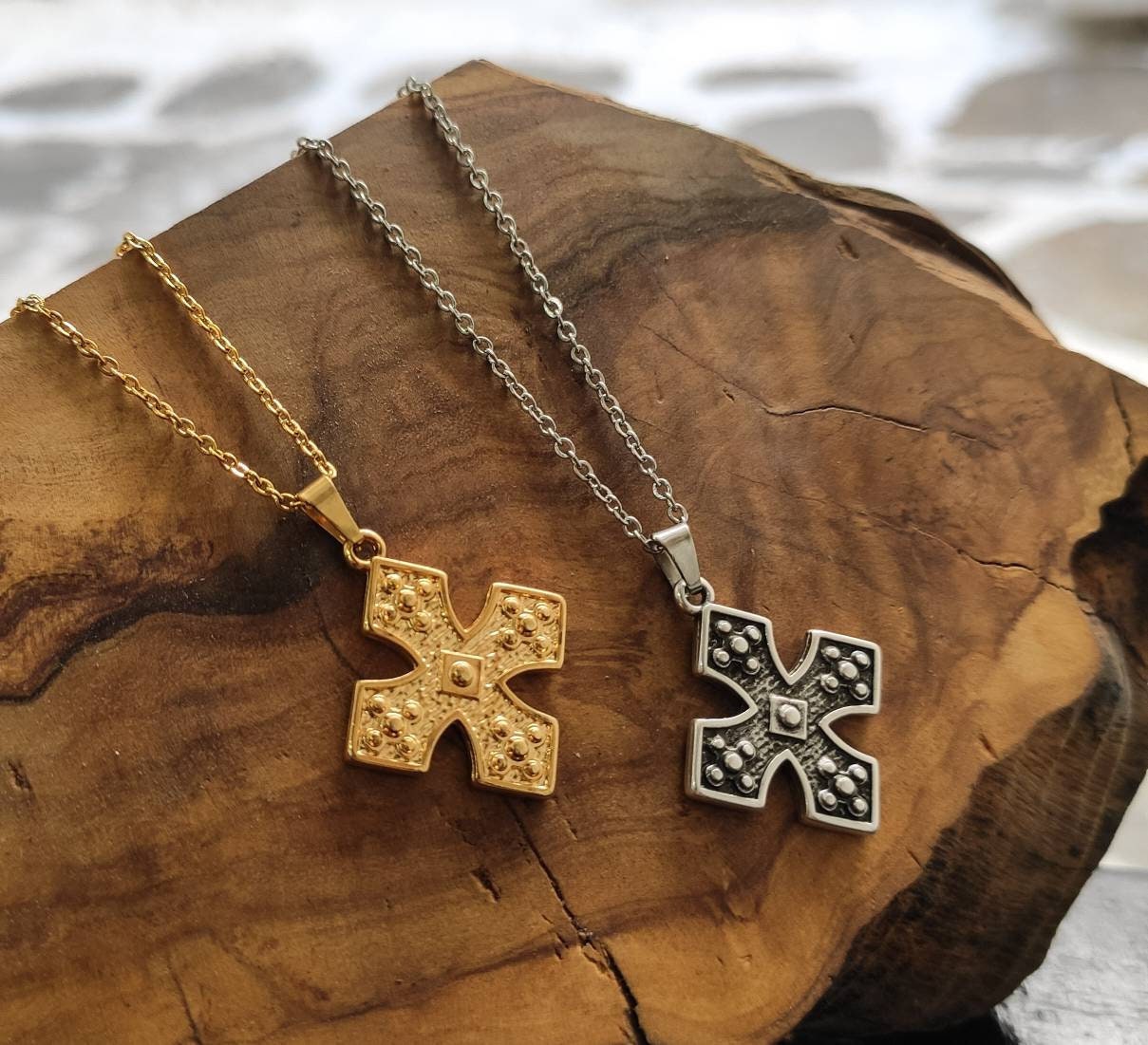Collana con croce vintage, collana con croce d'oro, collana con croce da uomo, croce d'oro vintage, croce d'argento, collana con piccola croce
